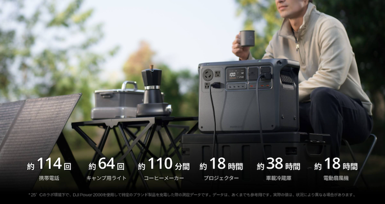 DJI Power 2000で使える家電｜稼働時間の目安（キャンプ＆ロードトリップ）