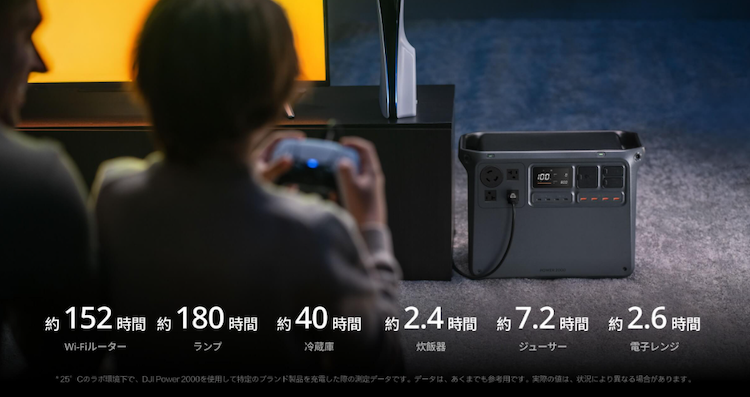 DJI Power 2000で使える家電｜稼働時間の目安（家庭用予備電源）