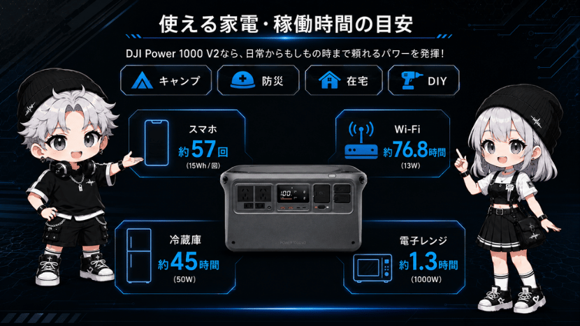 使える家電・稼働時間の目安