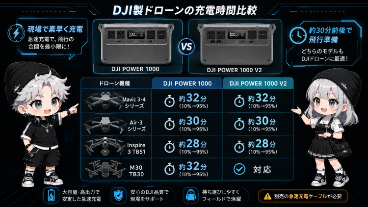 DJI製ドローンの充電時間比較