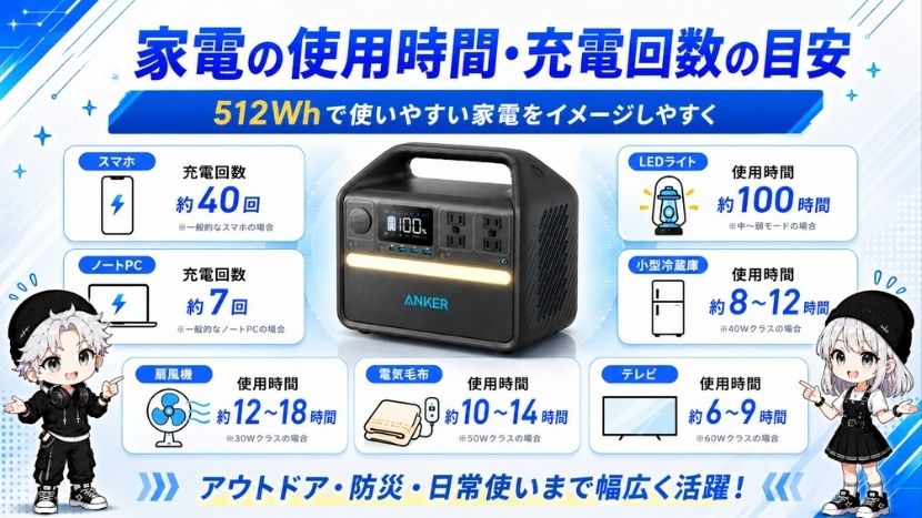 Anker 535｜家電の使用時間・充電回数の目安