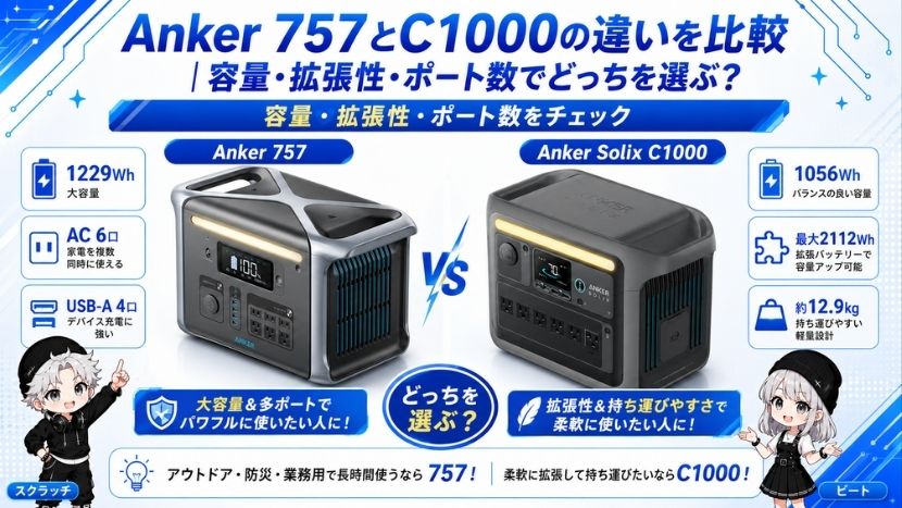 Anker 757とC1000の違いを比較｜容量・拡張性・ポート数でどっちを選ぶ？