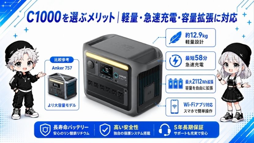 C1000を選ぶメリット｜軽量・急速充電・容量拡張に対応
