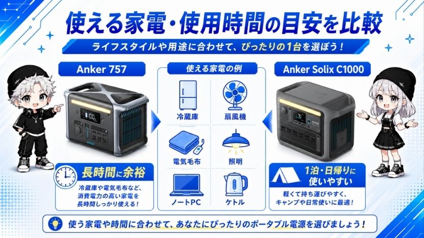 使える家電・使用時間の目安を比較
