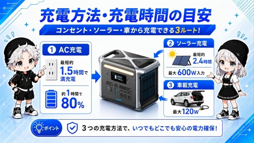 充電方法・充電時間の目安
