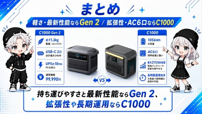 Anker C1000 Gen 2とC1000の違い｜まとめ
