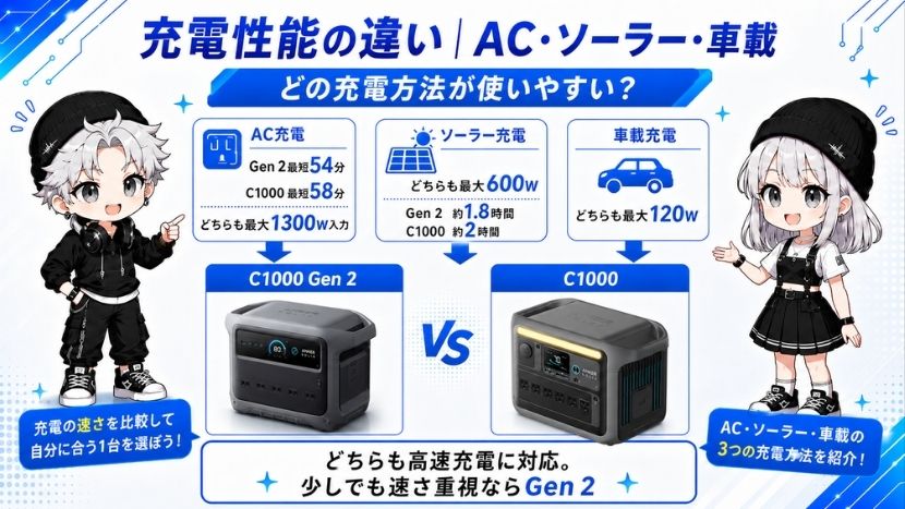 充電性能の違い｜AC・ソーラー・車載