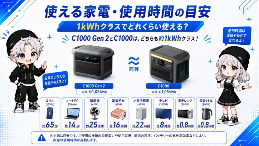 使える家電・使用時間の目安