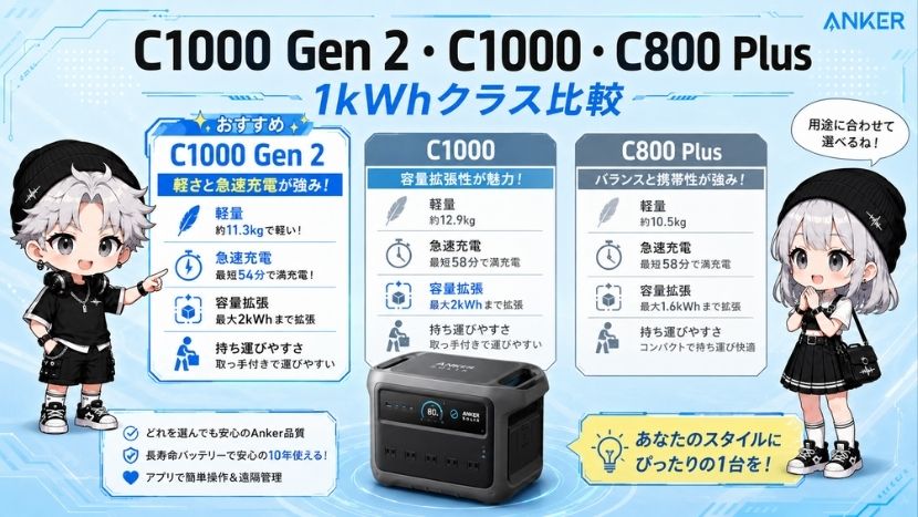 C1000 Gen 2・C1000・C800 Plus|1kWhクラス比較