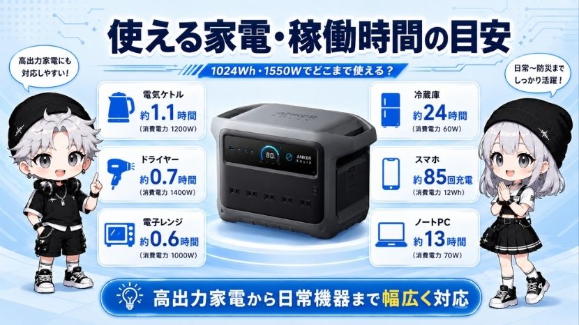C1000 Gen 2|使える家電・稼働時間の目安