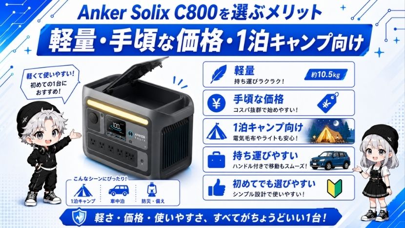 Anker Solix C800を選ぶメリット|軽量・手頃な価格・1泊キャンプ向け