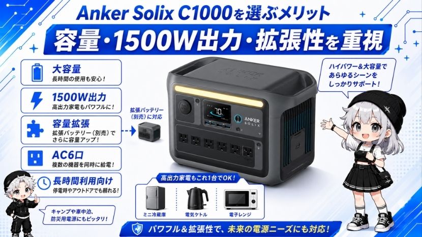 Anker Solix C1000を選ぶメリット|容量・1500W出力・拡張性を重視