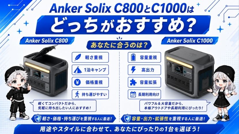 Anker Solix C800とC1000はどっちがおすすめ?