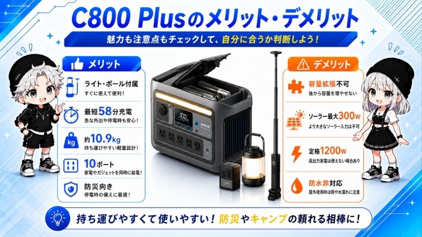 Anker Solix C800 Plus ポータブル電源｜768Wh・1200W ライト付き中
