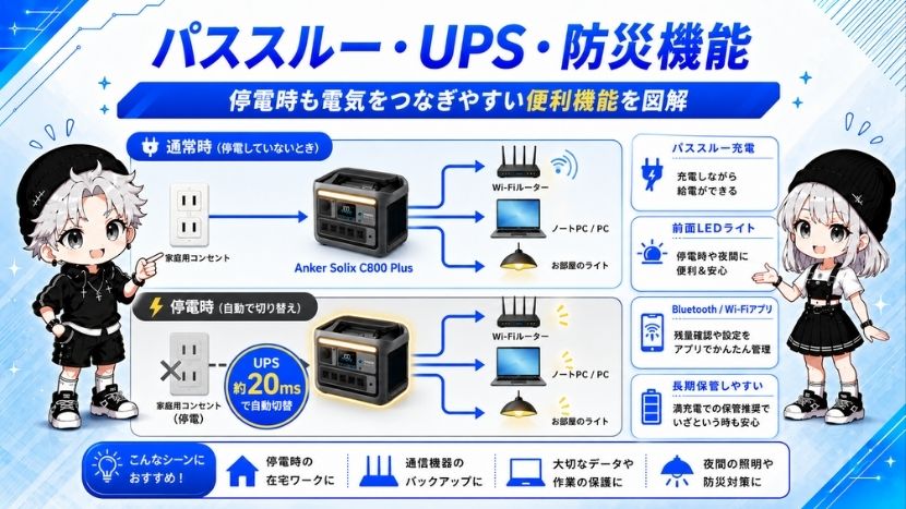 パススルー・UPS・防災機能