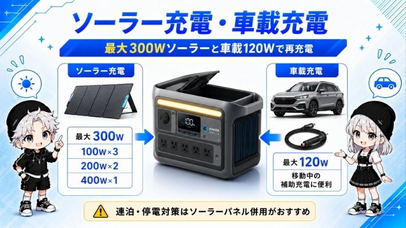 ソーラー充電・車載充電