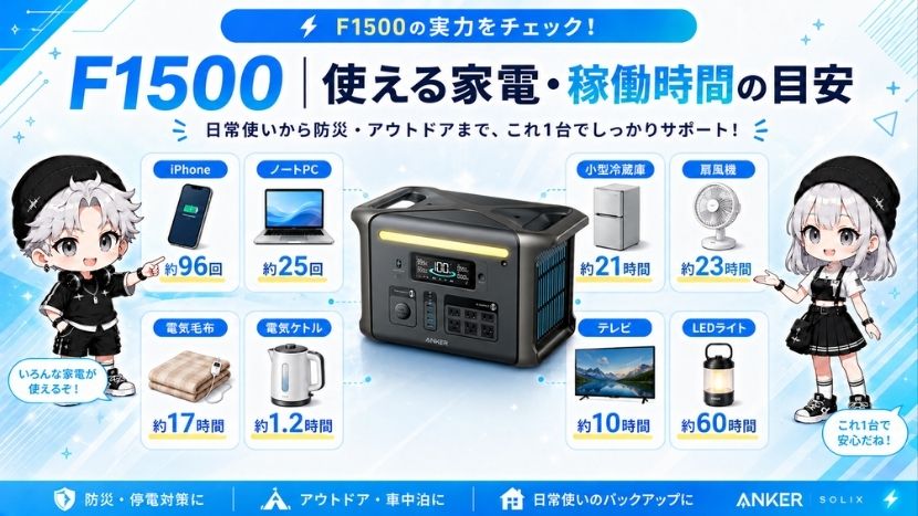 F1500｜使える家電・稼働時間の目安