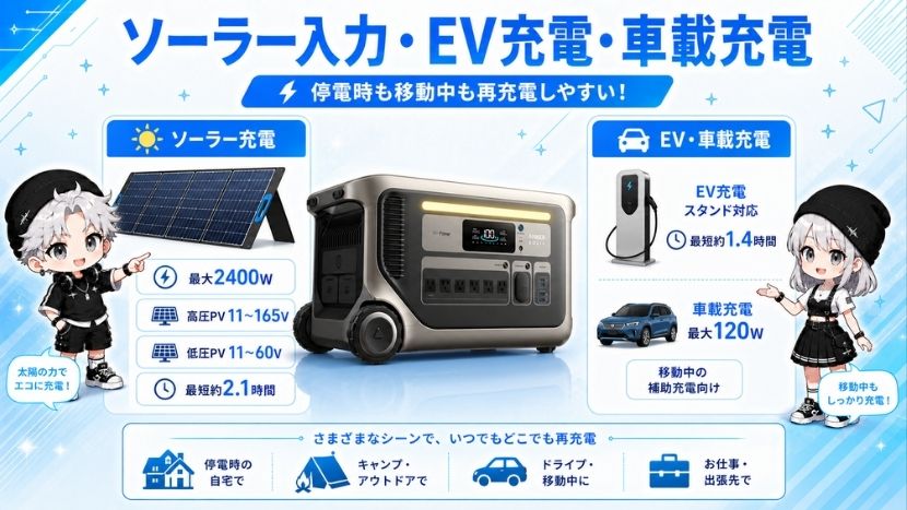 ソーラー入力・EV充電・車載充電