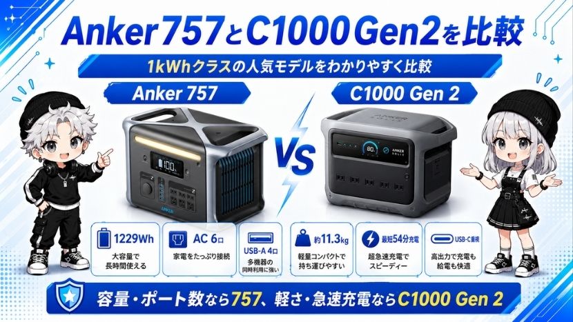 Anker757とC1000Gen2を比較｜容量・軽さ・充電性能の違い
