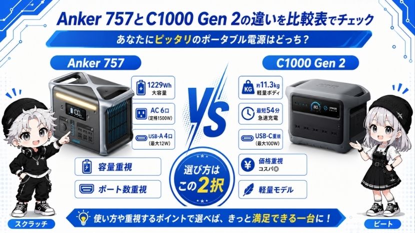 Anker 757とC1000 Gen 2の違いを比較表でチェック