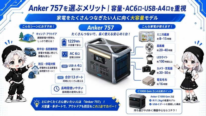 Anker 757を選ぶメリット|容量・AC6口・USB-A4口を重視