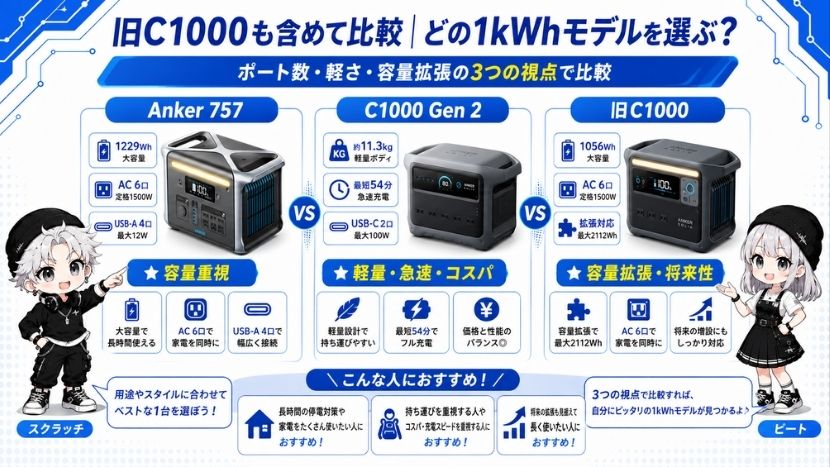 旧C1000も含めて比較|どの1kWhモデルを選ぶ?