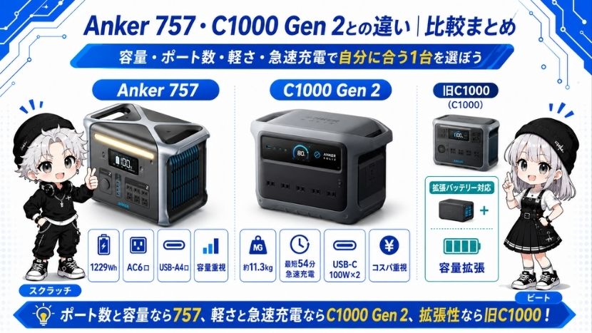 Anker 757・C1000 Gen 2との違い|比較まとめ