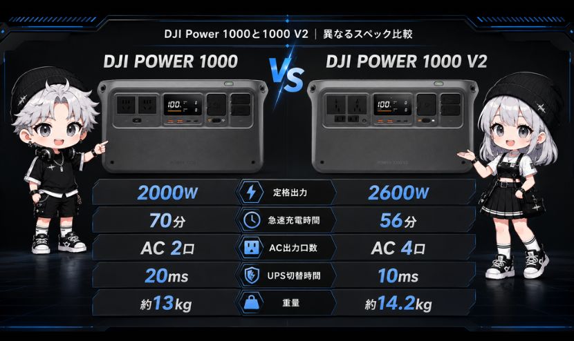 DJI Power 1000と1000 V2|異なるスペック比較
