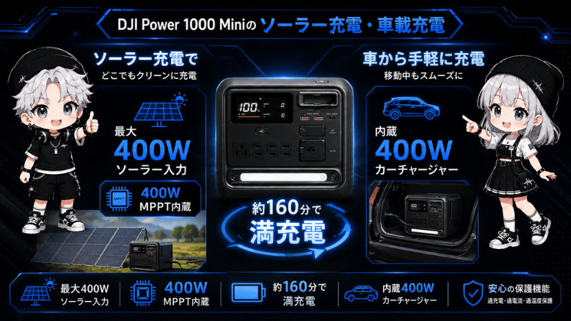 ソーラー充電・車載充電