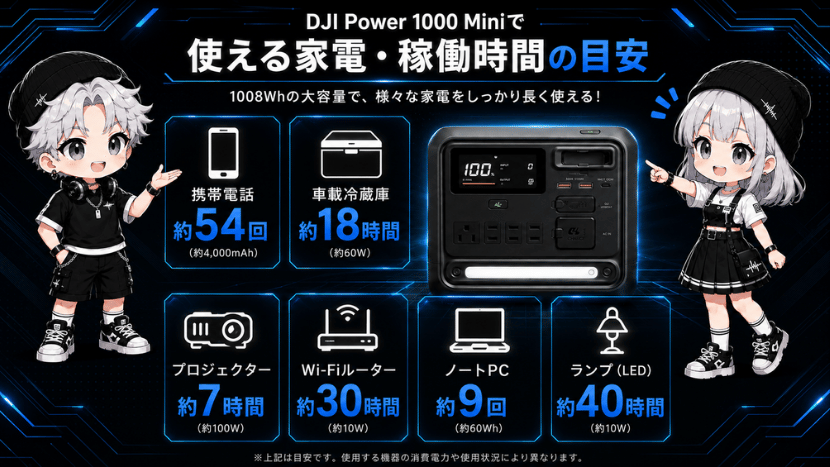 使える家電・稼働時間の目安