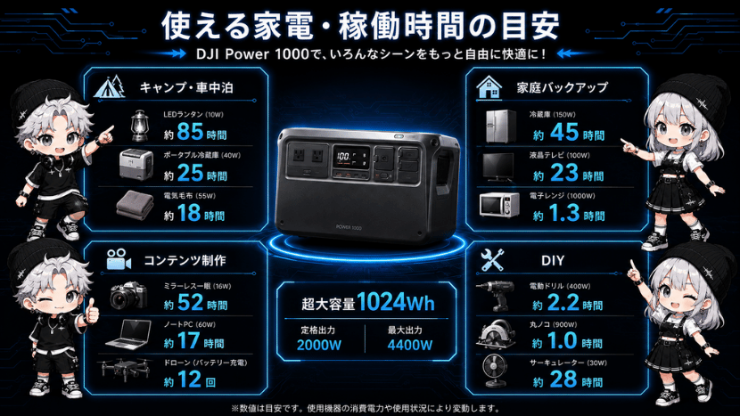 DJI Power 1000｜使える家電・稼働時間の目安
