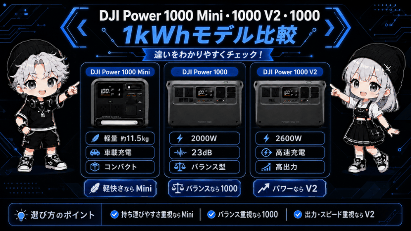 DJI Power 1000 Mini・1000 V2・1000｜1kWhモデル比較