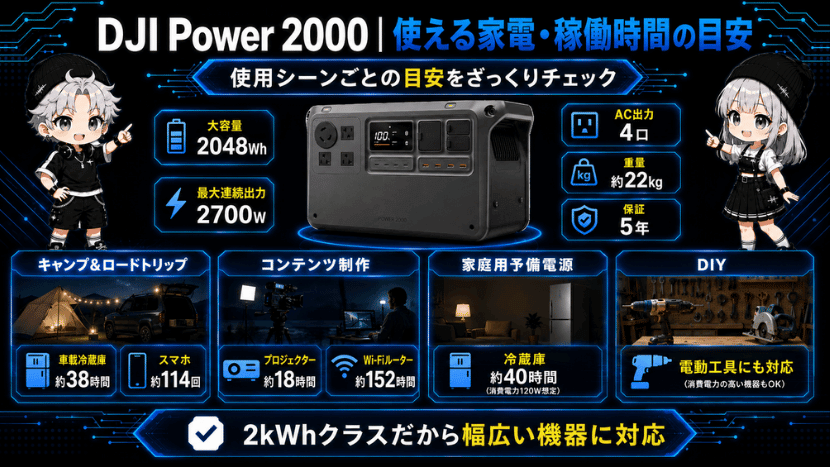 DJI Power 2000｜使える家電・稼働時間の目安