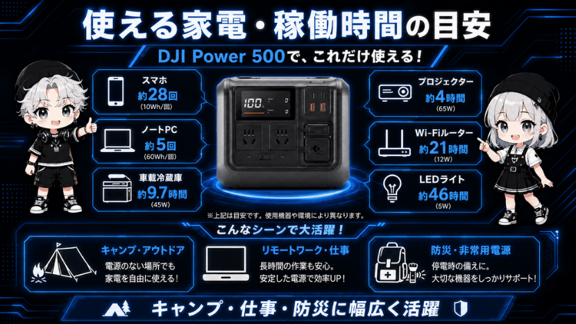 DJI Power 500|使える家電・稼働時間の目安