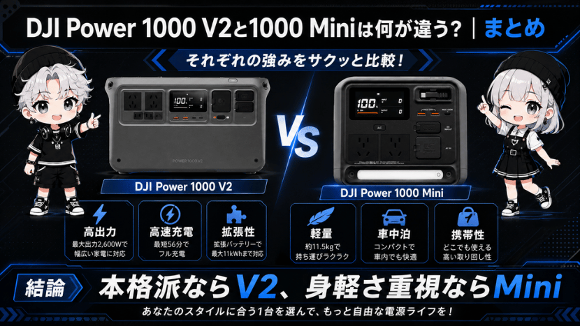 DJI Power 1000 V2とminiは何が違う？｜まとめ