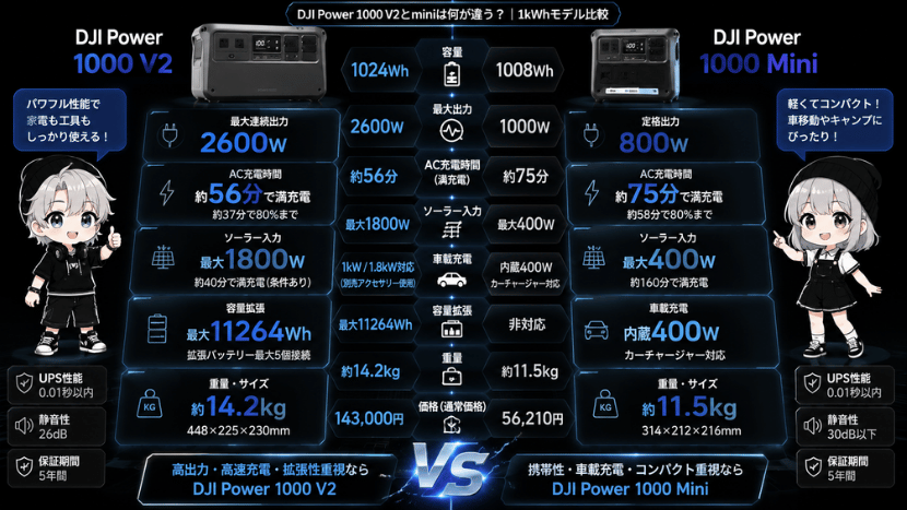 DJI Power 1000 V2と1000 Miniとの違いとは？1kWhモデル比較