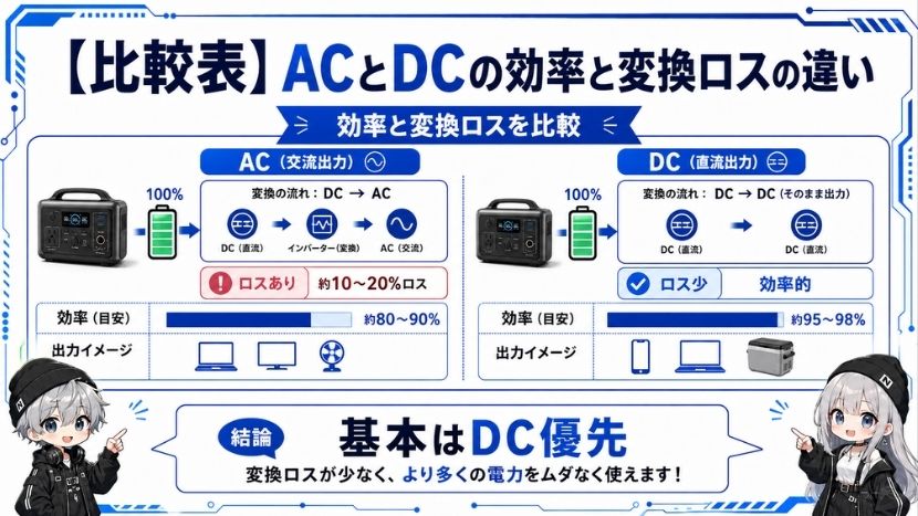 【比較表】ACとDCの効率と変換ロスの違い