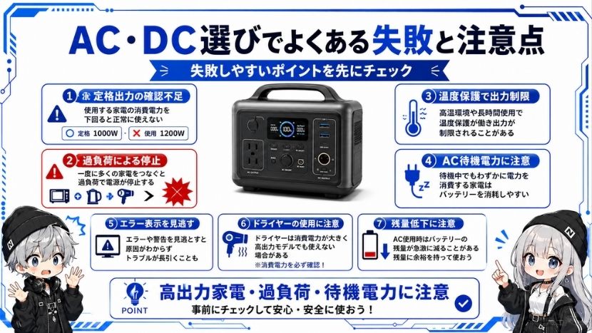4. ポータブル電源のAC・DC選びでよくある失敗と注意点
