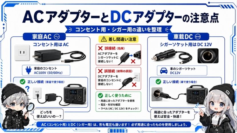 ACアダプターとDCアダプターの間違った使い方