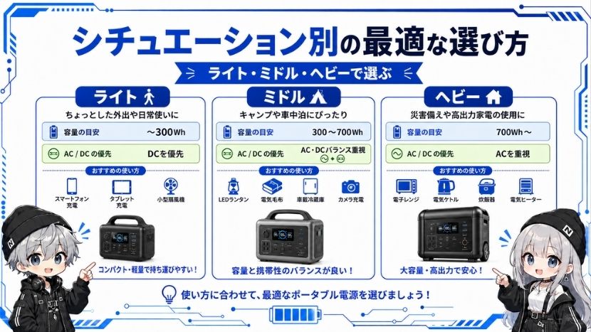 6. あなたのシチュエーションに最適なポータブル電源の選び方