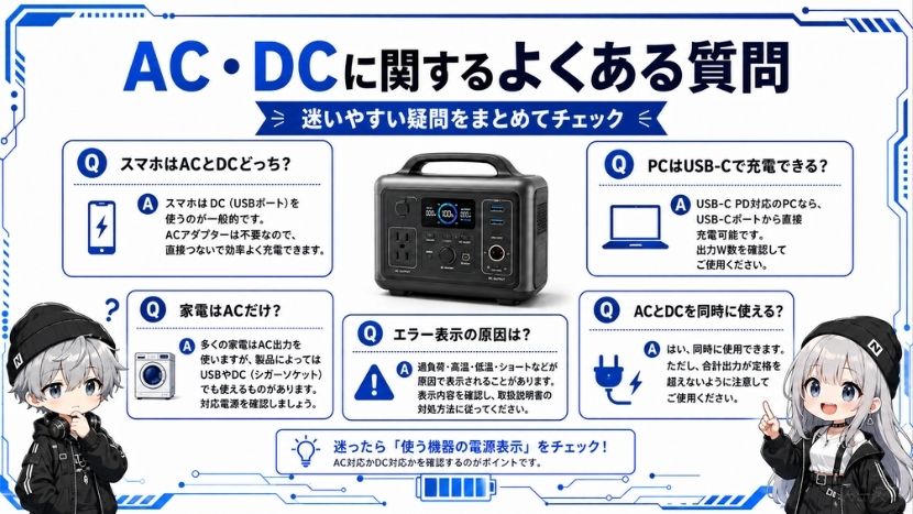 7. ポータブル電源のAC・DCに関するよくある質問(Q&A)