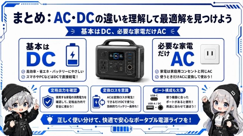 8. まとめ:ポータブル電源のAC・DCの違いを理解して最適解を見つけよう