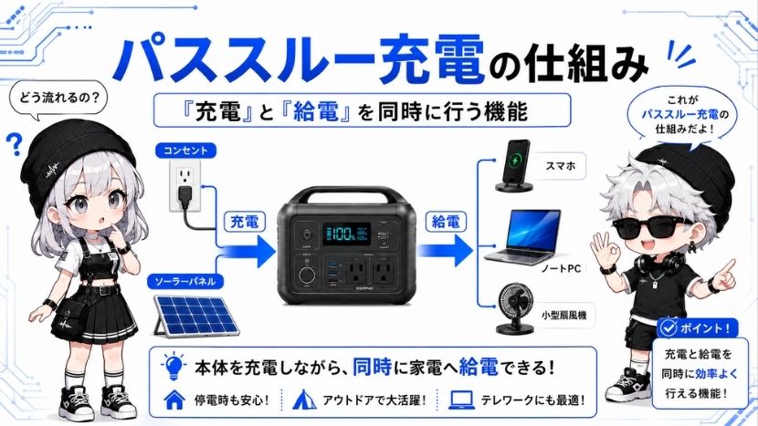 パススルー充電の仕組み:「充電」と「給電」を同時に行う機能