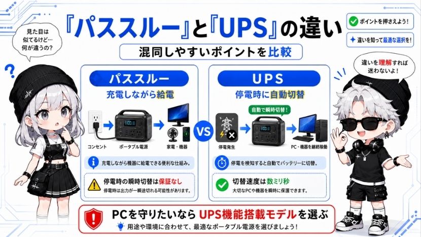 混同注意!「パススルー」と「UPS(無停電電源装置)」の違い