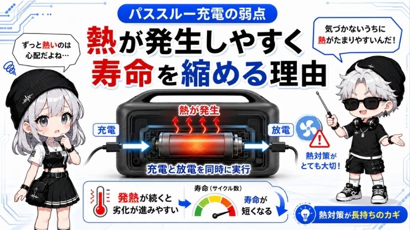 デメリット①:熱が発生しやすく、バッテリーの寿命(サイクル)を縮める