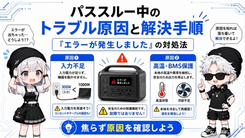 「エラーが発生しました」パススルー中のトラブル原因と解決手順