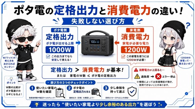 ポタ電の定格出力と消費電力の違い！失敗しない選び方