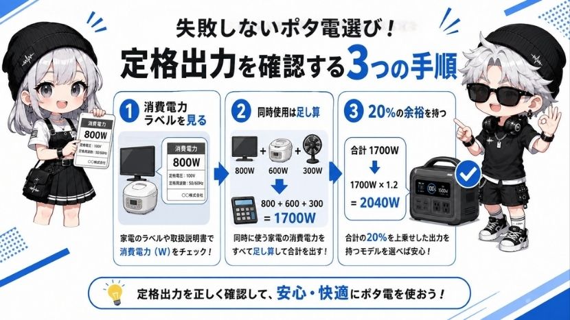 失敗しないポタ電選び!定格出力を確認する3つの手順