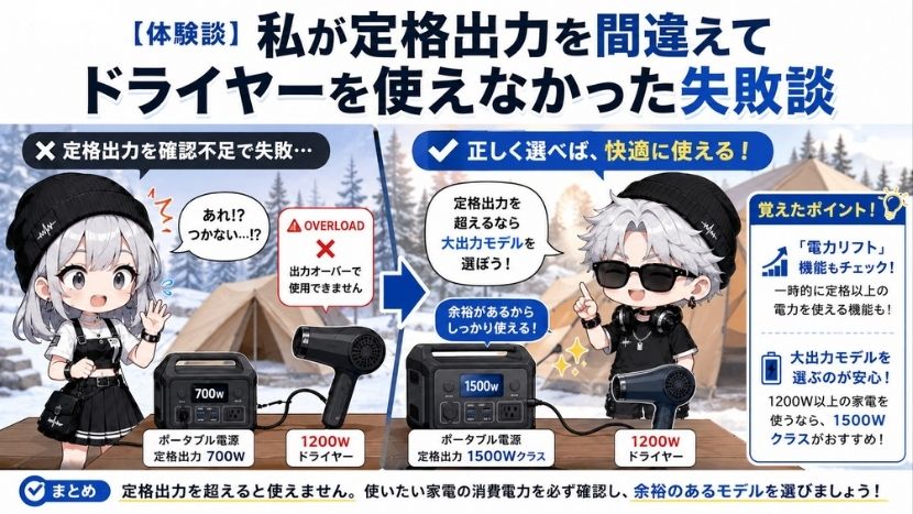 【体験談】私が定格出力を間違えてドライヤーを使えなかった失敗談