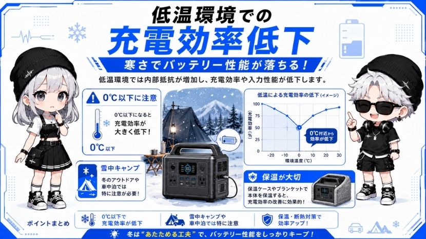 デメリット②：低温環境（氷点下）での充電効率の低下